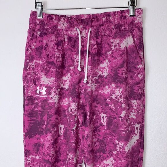 NWT Women’s Under Armour Rival Terry Print Loose Fit Pink Jogger Sweatpants XS - Picture 2 of 10